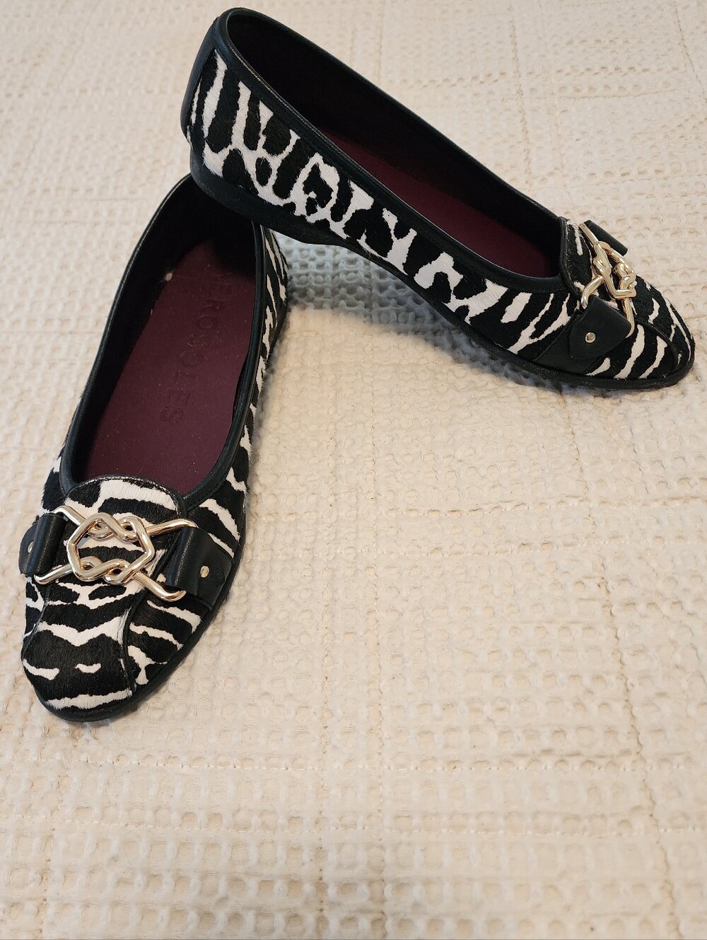 Aerosoles NEW Black & White Zebra Print Women's Ballet Flats Gold Leather 9M